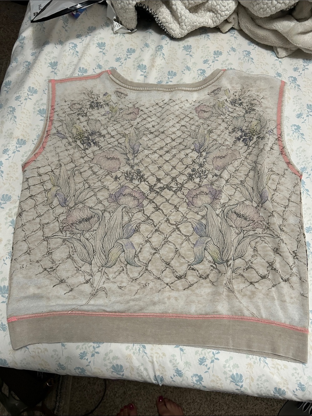 Guess Sleeveless Floral Knit Tank in Ivory with Pastel Accents - Picture 5 of 5